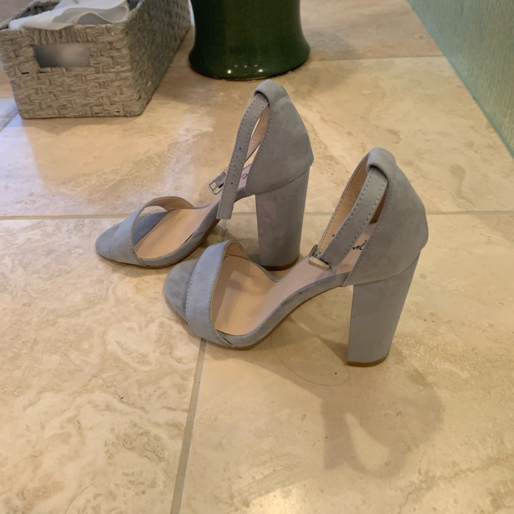 Quipid block heel ankle strap pump sandals light blue